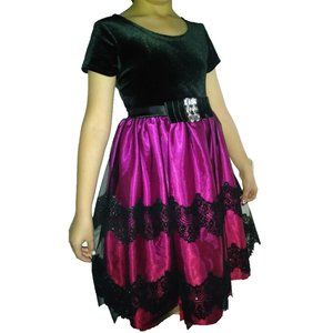 BLACK VELOUR PINK Girls 10 FUCHSIA MESH OVERLAY LACE DRESS Christmas holiday